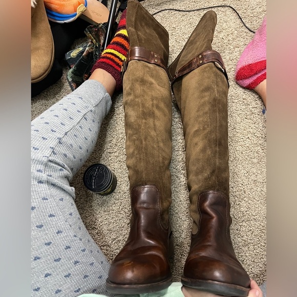 Jessica Simpson Clancey Suede & Leather OTK boots sz 9.5 Olive green & brown - Picture 6 of 12